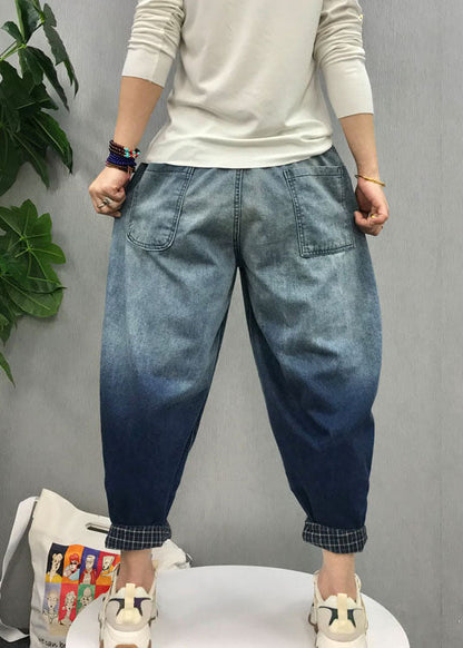 Plus Größe Schwarz Taschen Farbverlauf Denim Hosen Frühling