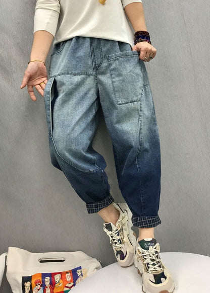 Plus Größe Schwarz Taschen Farbverlauf Denim Hosen Frühling