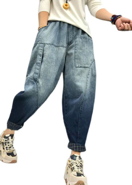 Plus Größe Schwarz Taschen Farbverlauf Denim Hosen Frühling