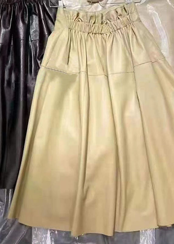 Plus Size Schwarzer Patchwork-Herbstrock aus Schaffell mit Taschen und Falten