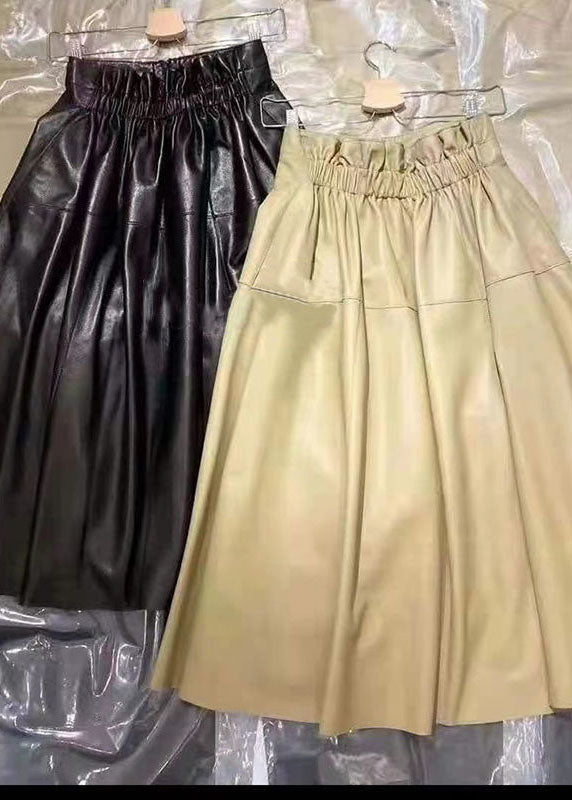 Plus Size Schwarzer Patchwork-Herbstrock aus Schaffell mit Taschen und Falten