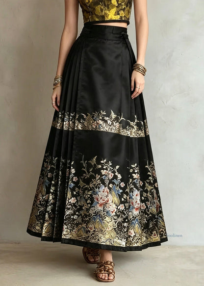 Plus Size Black Print High Waist A Line Skirts Summer