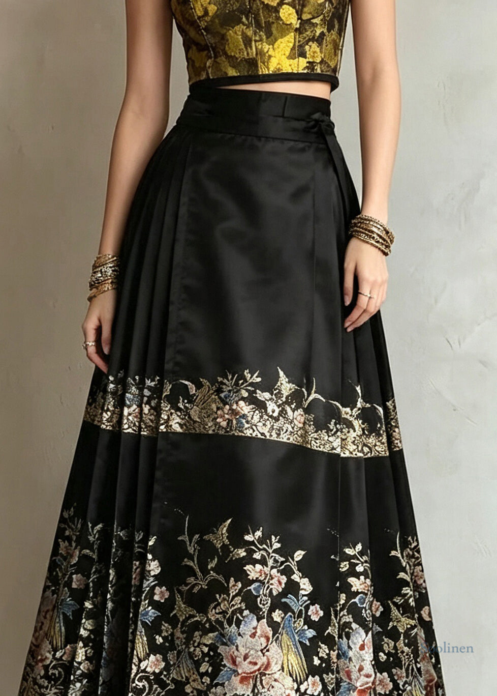 Plus Size Black Print High Waist A Line Skirts Summer