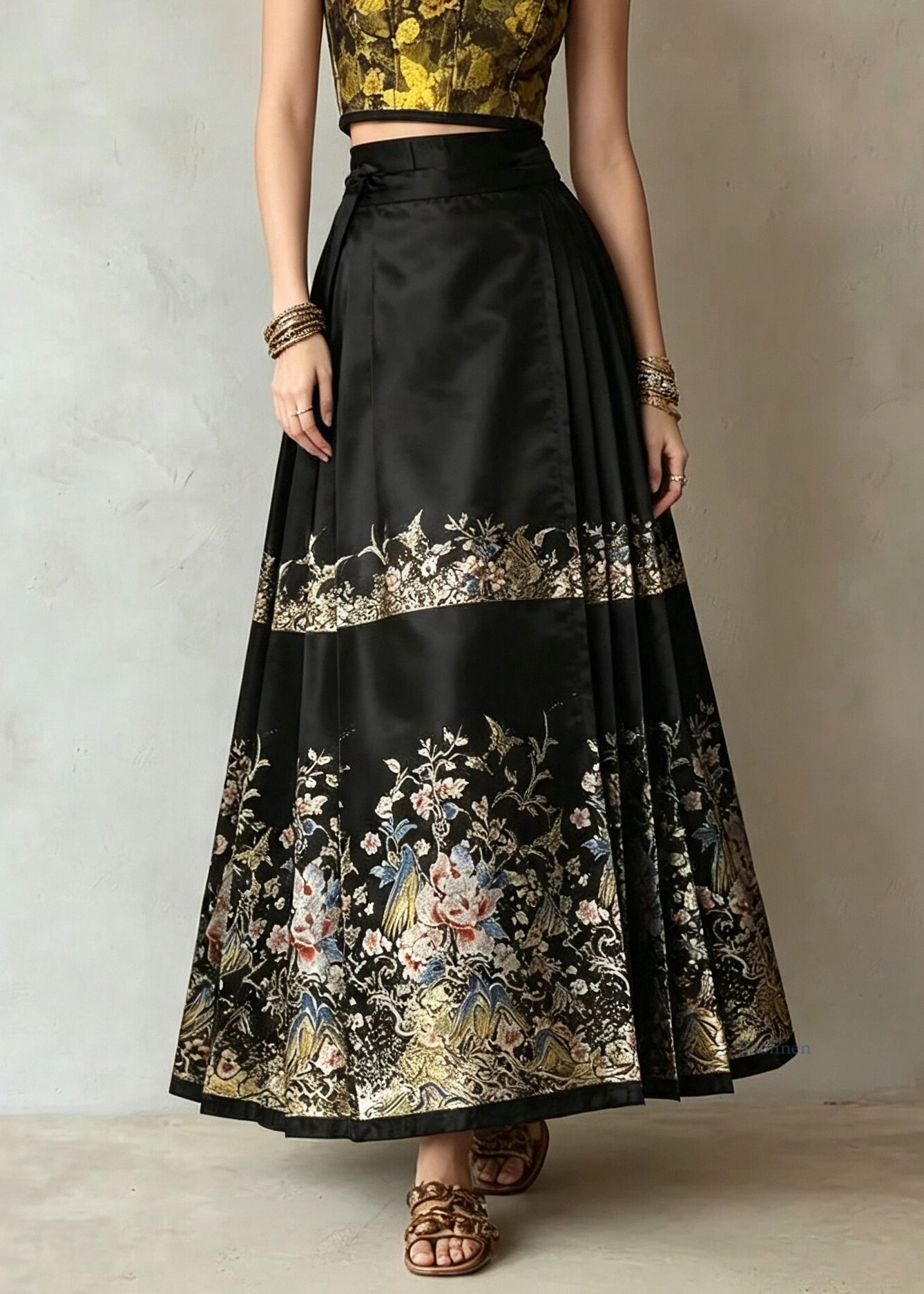 Plus Size Black Print High Waist A Line Skirts Summer
