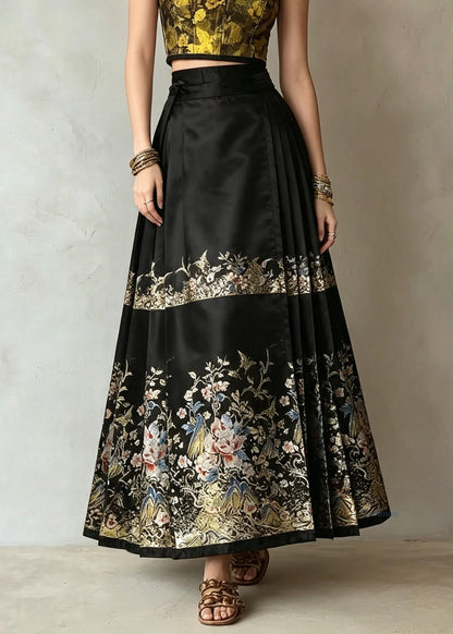 Plus Size Black Print High Waist A Line Skirts Summer
