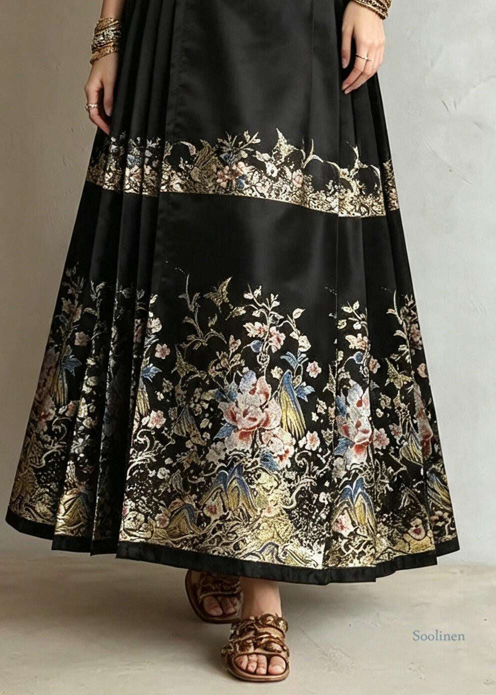 Plus Size Black Print High Waist A Line Skirts Summer