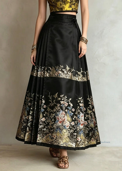 Plus Size Black Print High Waist A Line Skirts Summer