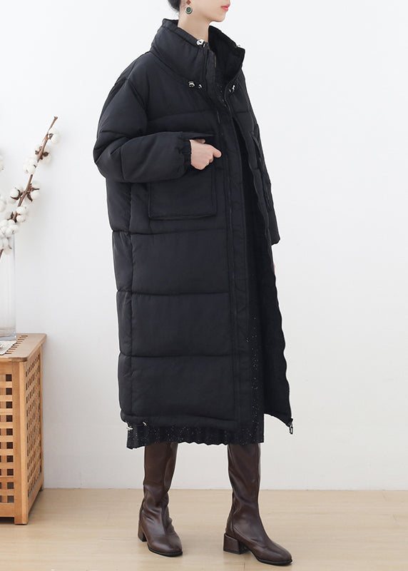 Plus Size Schwarzer Stehkragen Reißverschluss Dicker Langer Parka