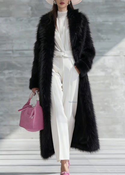 Plus Size Black Thick Warm Faux Fur Long Coat Winter