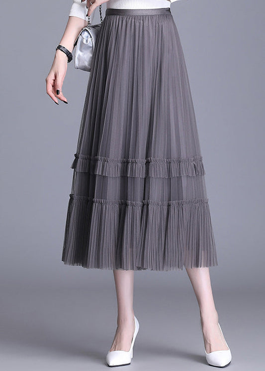 Plus Size Schwarzer Tüll-Stufenrock für den Herbst auf beiden Seiten