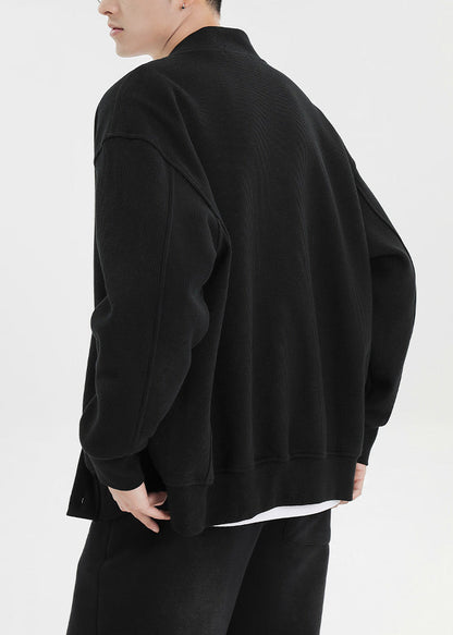 Cárdigan de algodón para hombre, talla grande, negro, cuello en V, bolsillos con botones, primavera