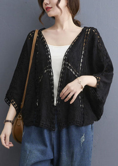 Plus Size Black V Neck Cardigans Batwing Sleeve