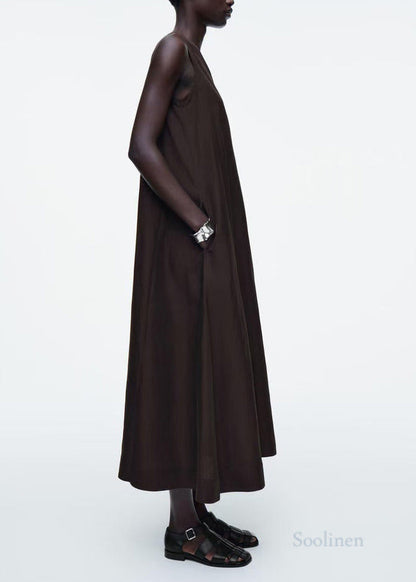 Plus Size Black V Neck Linen Maxi Dresses Sleeveless