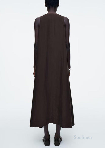 Plus Size Black V Neck Linen Maxi Dresses Sleeveless
