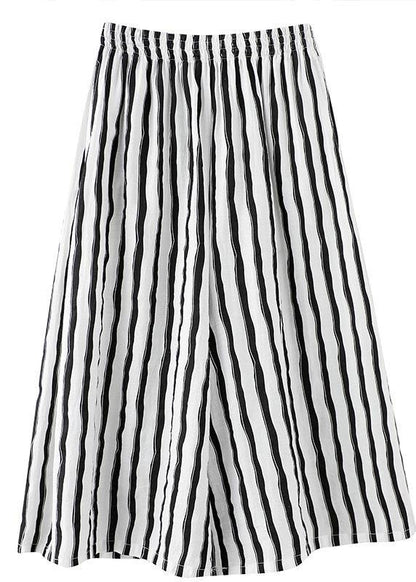 Plus Size Black White Striped Wide Leg Pants Summer Cotton - SooLinen