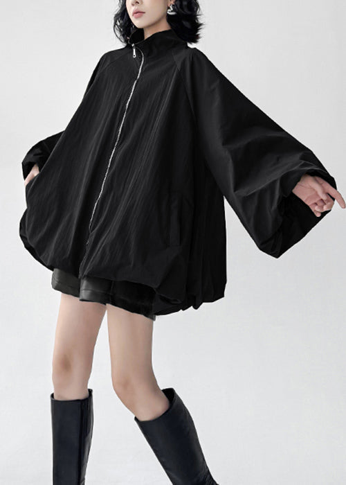 Abrigos de algodón negros con bolsillos y cremallera de talla grande para primavera