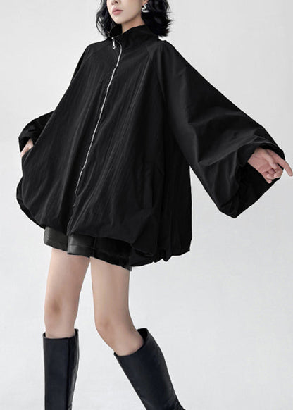 Abrigos de algodón negros con bolsillos y cremallera de talla grande para primavera