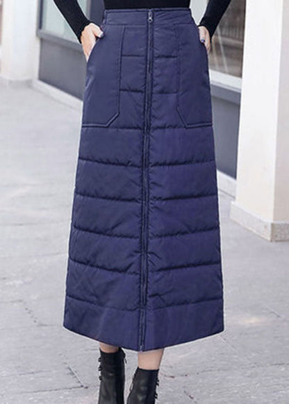 Plus Size Black Zip Up Pockets Fine Cotton Filled Skirt Winter