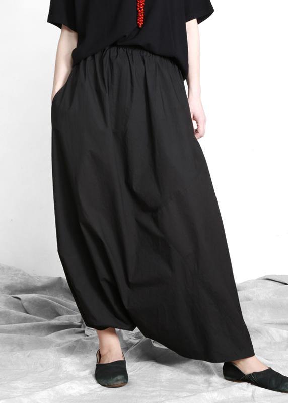Plus Size Black asymmetrical design Elastic Waist Summer Linen Skirts - SooLinen