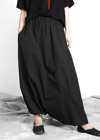 Plus Size Black asymmetrical design Elastic Waist Summer Linen Skirts - SooLinen