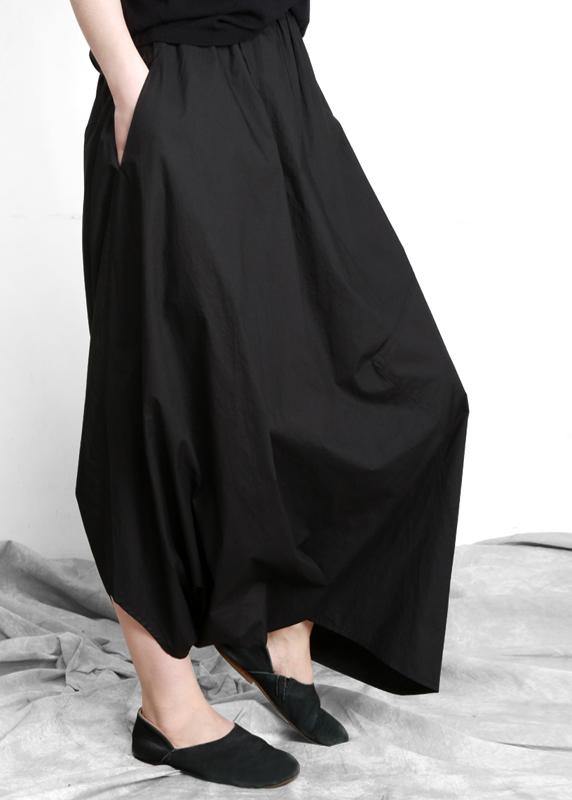 Plus Size Black asymmetrical design Elastic Waist Summer Linen Skirts - SooLinen