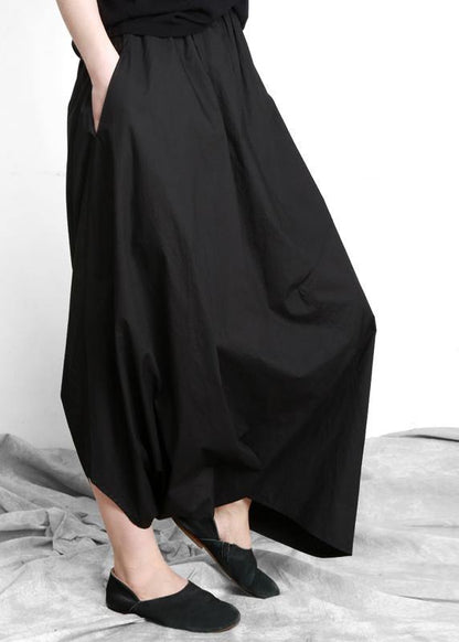 Plus Size Black asymmetrical design Elastic Waist Summer Linen Skirts - SooLinen