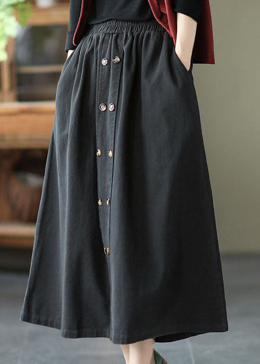 Plus Size Schwarze elastische Taille A-Linie Röcke Frühling