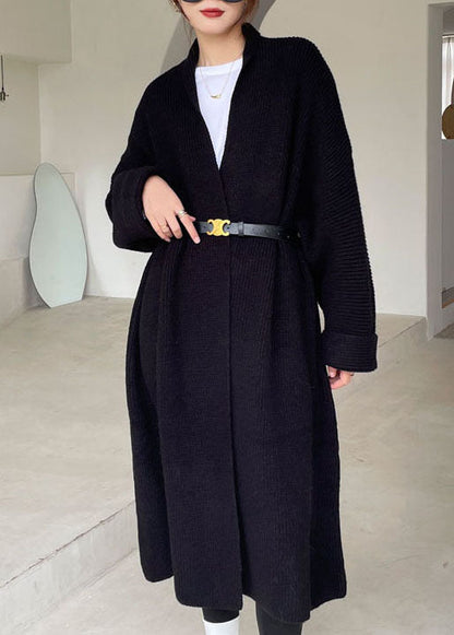 Plus Size Schwarzer Mode-Strick-Lässiger Mantel Winter