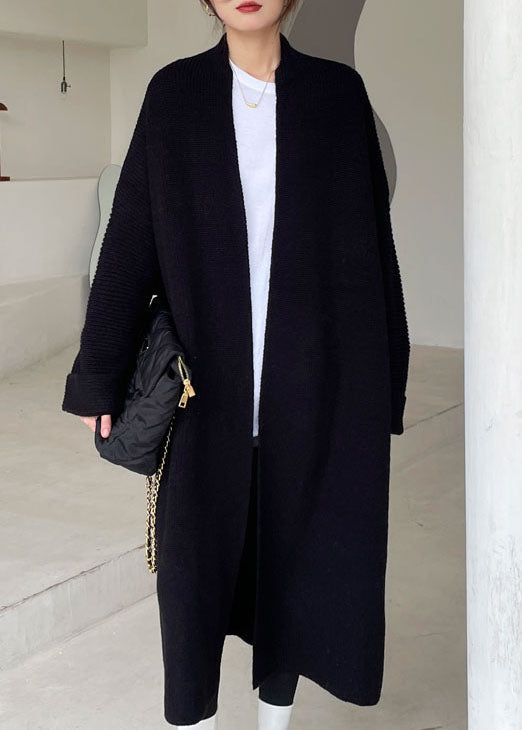 Plus Size Schwarzer Mode-Strick-Lässiger Mantel Winter