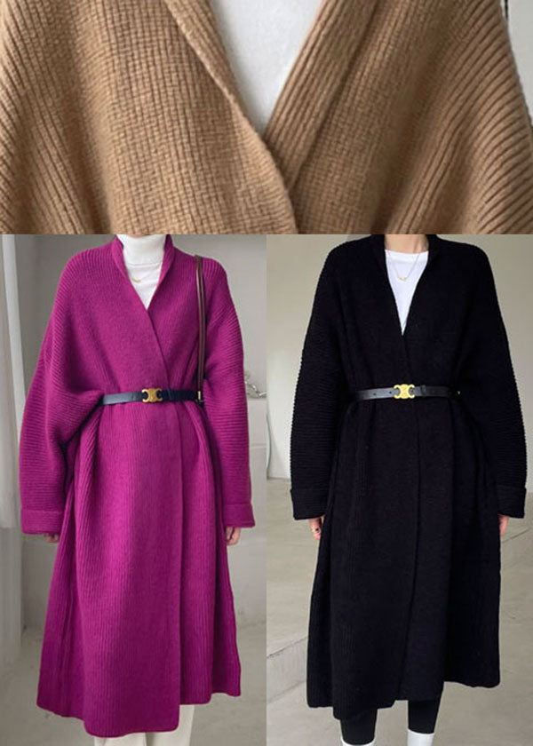 Plus Size Schwarzer Mode-Strick-Lässiger Mantel Winter