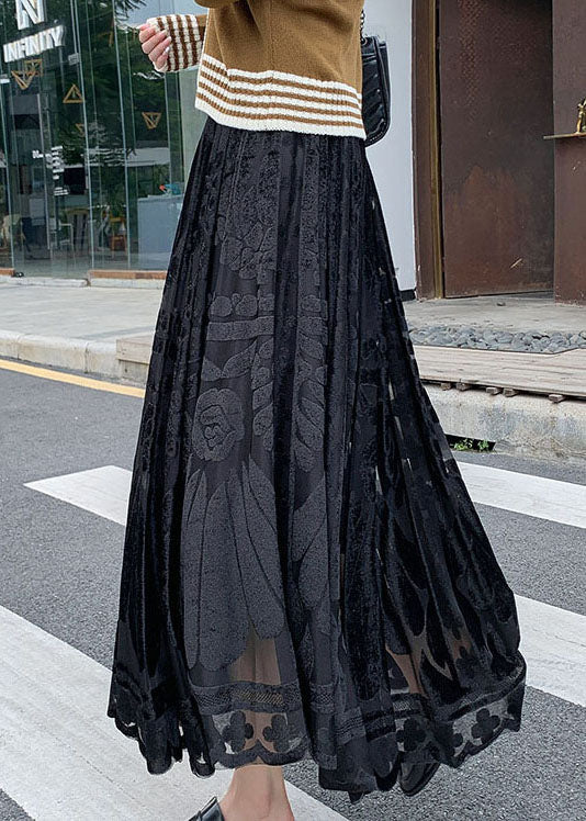 Plus Size Schwarzer Mode-Veloursrock Winter