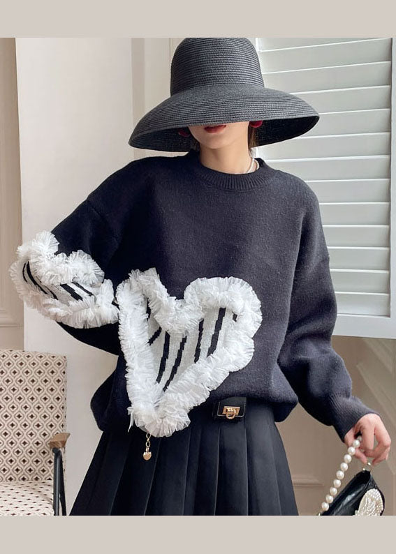 Plus Size Schwarzer modischer gemütlicher Strickpullover Frühling