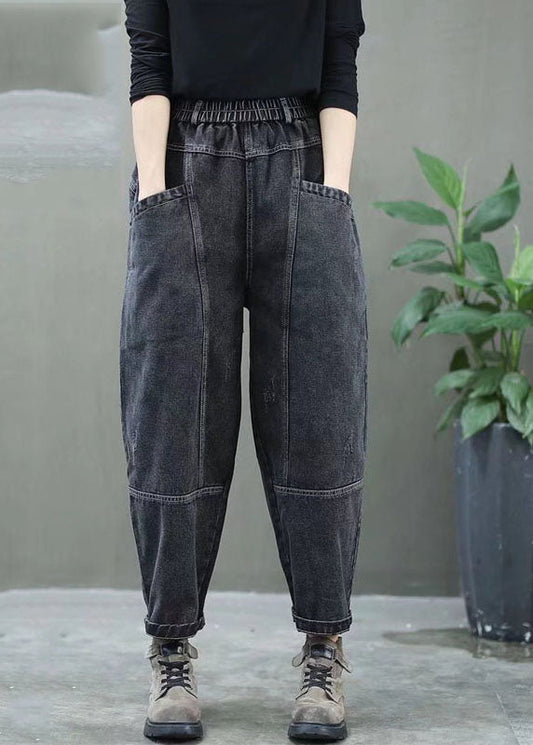 Plus Size Schwarze High Waist Dicke Denimhose Winter