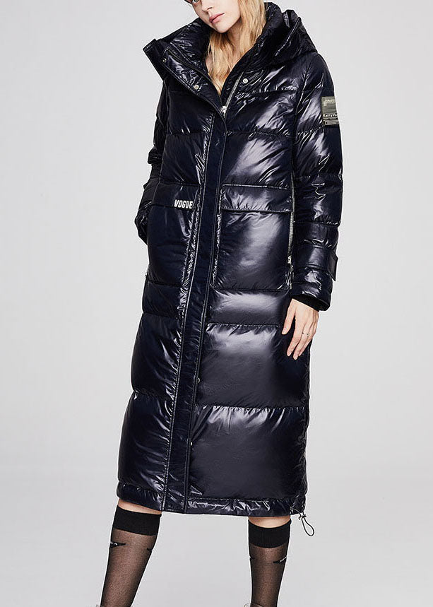 Plus Size Schwarzer Stehkragen mit Kapuze Lässiger Wintermantel mit Entendaunen