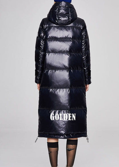 Plus Size Schwarzer Stehkragen mit Kapuze Lässiger Wintermantel mit Entendaunen