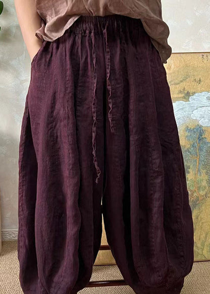 Plus Size Schwarzgrüne elastische Taille Leinenlaternenhose Sommer