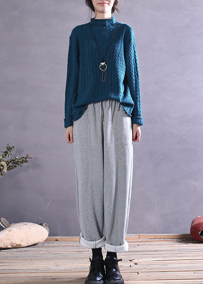 Plus Size Blau Casual Stricktop Frühling