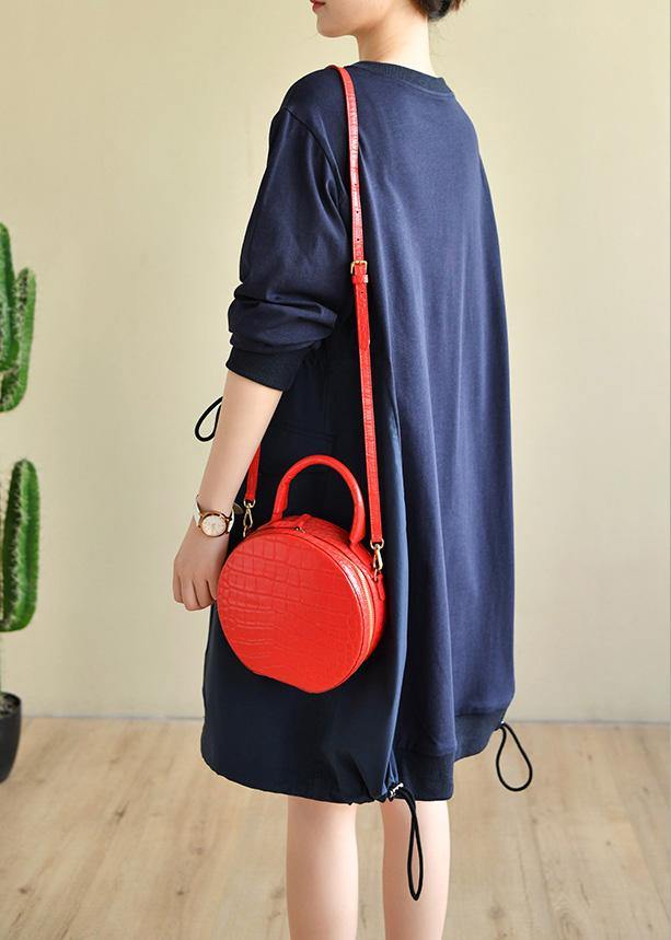 Plus Size Blue Cinched Cotton Patchwork Spring Dress - SooLinen