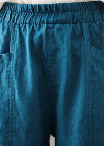 Plus Size Blue Harem Cotton Linen Summer Pants - SooLinen