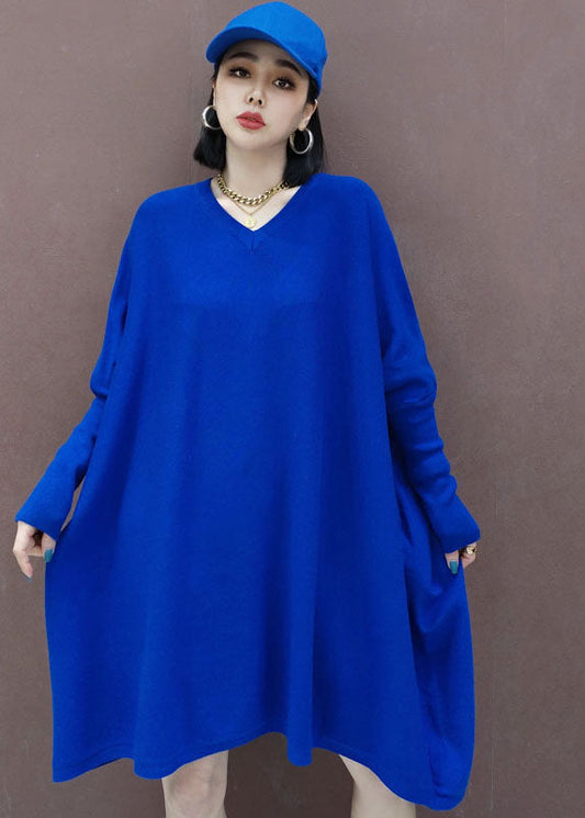 Plus Size Blaue Lockere Strickkleider Frühling