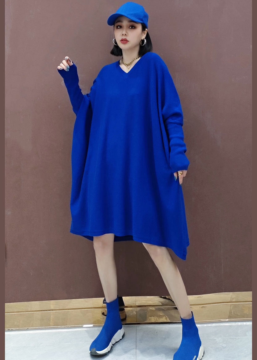 Plus Size Blaue Lockere Strickkleider Frühling