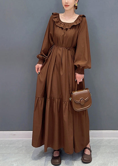 Plus Size Blue O-Neck Patchwork Long Dress Lantern Sleeve