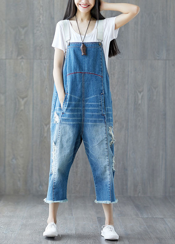 Plus Size Blau Patchwork Taschen Jumpsuits Frühling