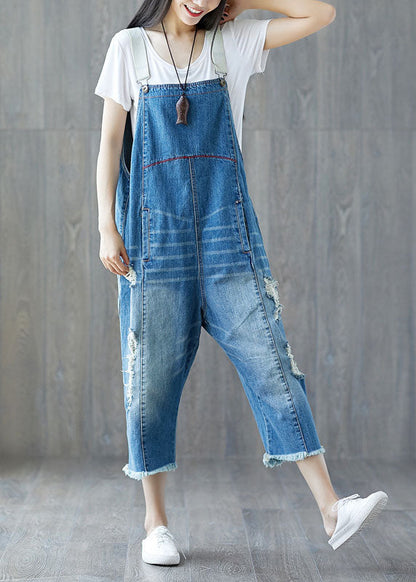 Plus Size Blau Patchwork Taschen Jumpsuits Frühling