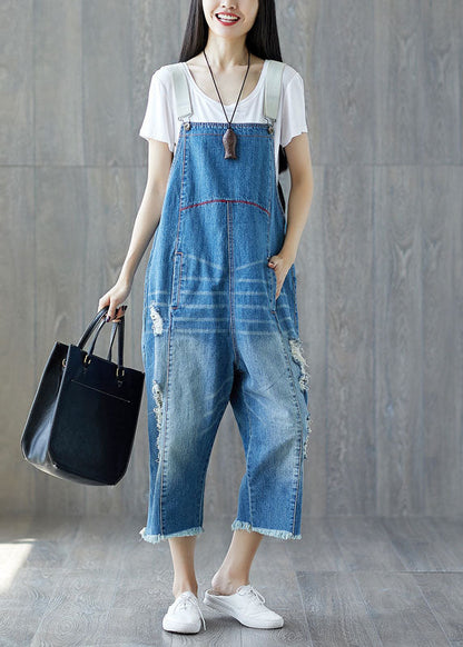 Plus Size Blau Patchwork Taschen Jumpsuits Frühling