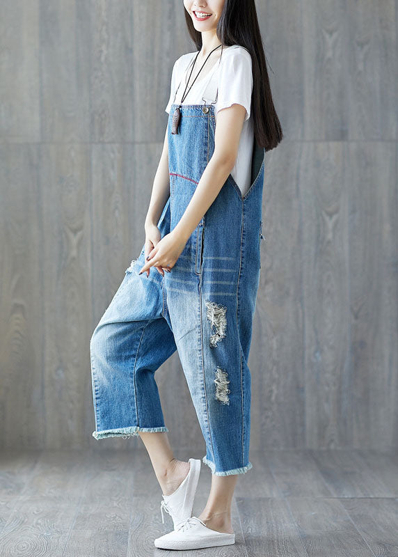 Plus Size Blau Patchwork Taschen Jumpsuits Frühling