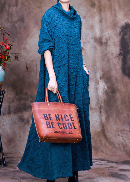 Plus Size Blaues Taschenkleid Frühling