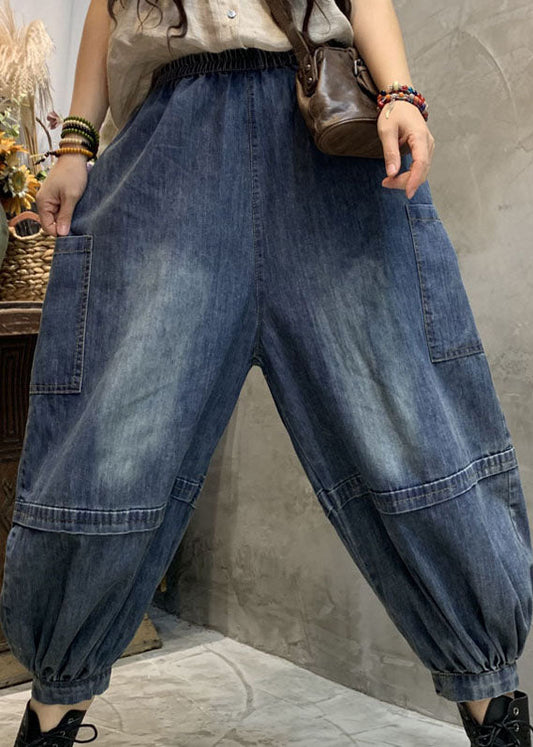Plus Size Blaue Taschen Denim Laterne Hose Frühling