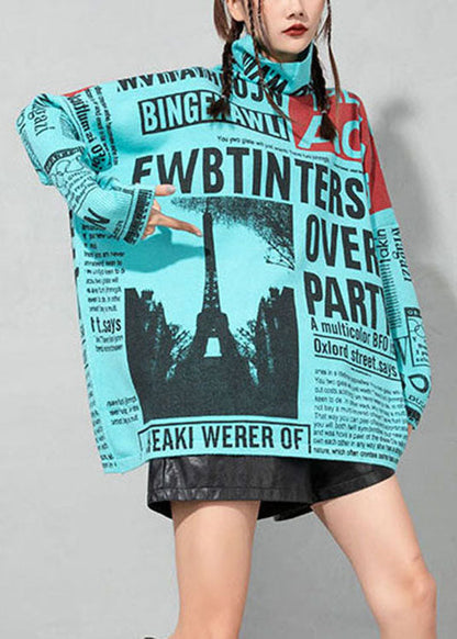 Plus Size Blau Print Lose Strickpullover Frühling