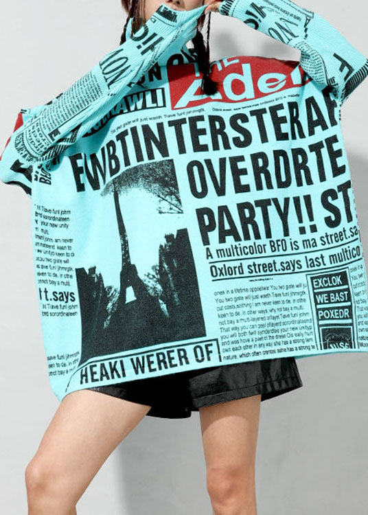 Plus Size Blau Print Lose Strickpullover Frühling